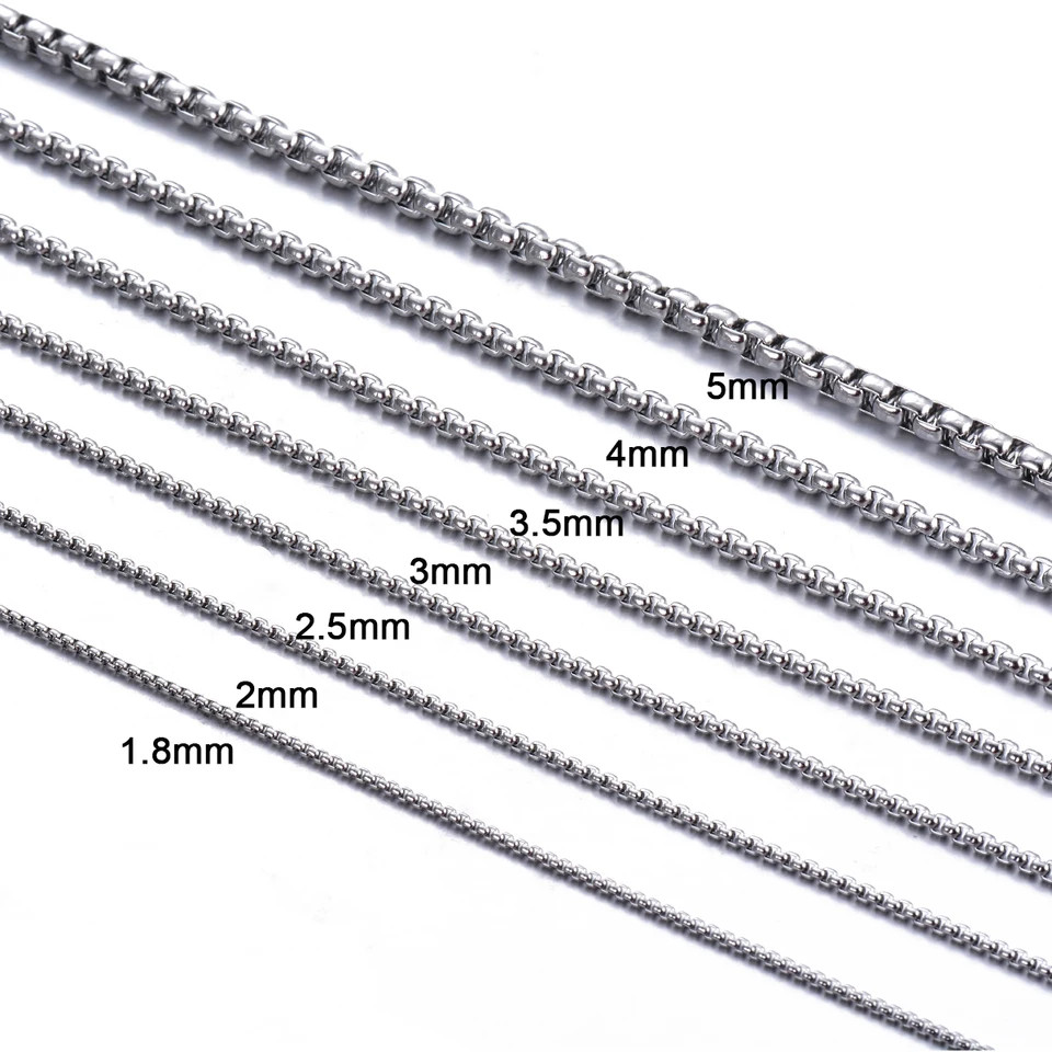 Mens Stainless Steel Square Rolo Chain Necklace Round Box Link 2mm-5mm Women