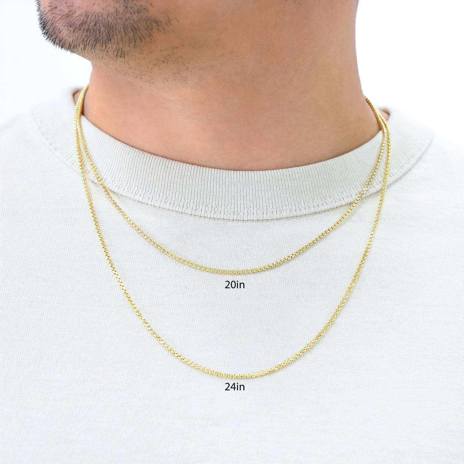 10K Yellow Gold 1.5mm-3.5mm Venetian Round Box Chain Necklace Men Women 16″- 30″
