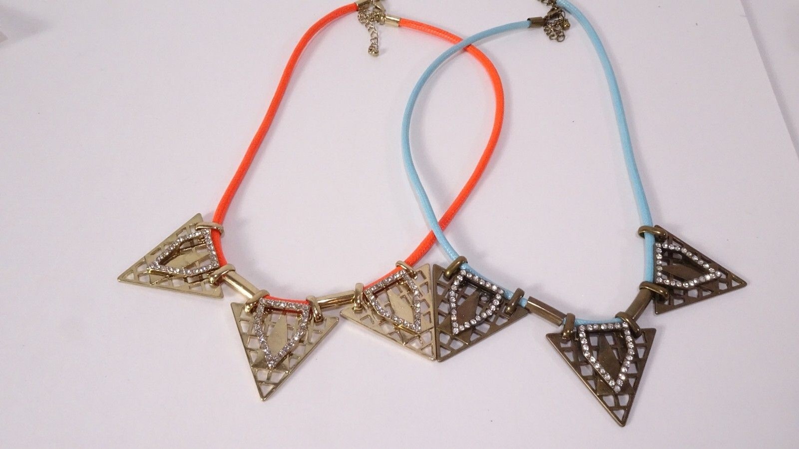 J.Crew Women’s Angelica Rope Brass Crystal Fan Necklace Blue and Orange