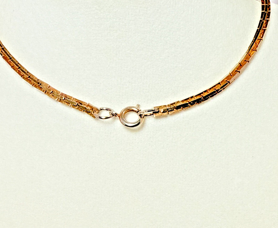 Vintage Yellow Gold Tone Flat Bar Link Chain Necklace Classic Choker Style