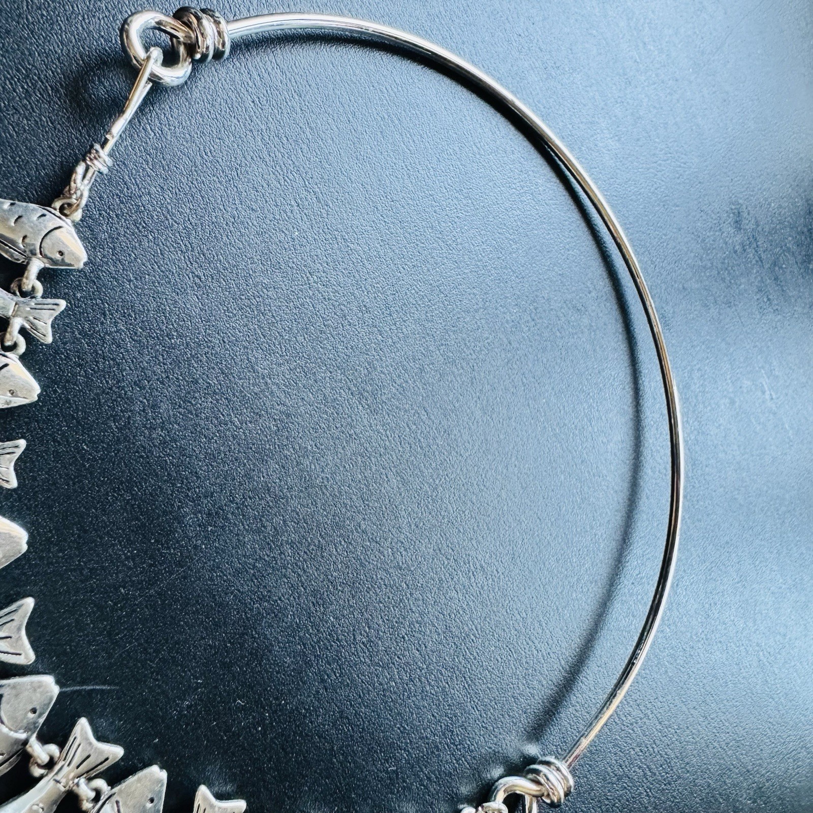 Vintage Style Silver Tone Fish School Charm Collar Necklace Coastal Nautical Fun