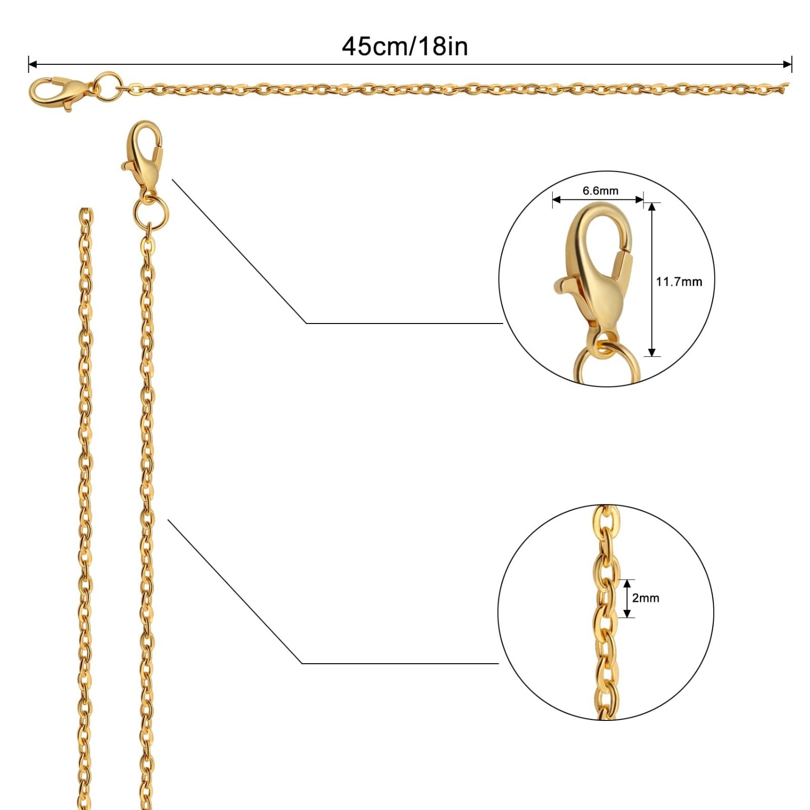24 Pack 18″ Necklace Chains Gold Silver Plated DIY Jewelry Making Cable Link