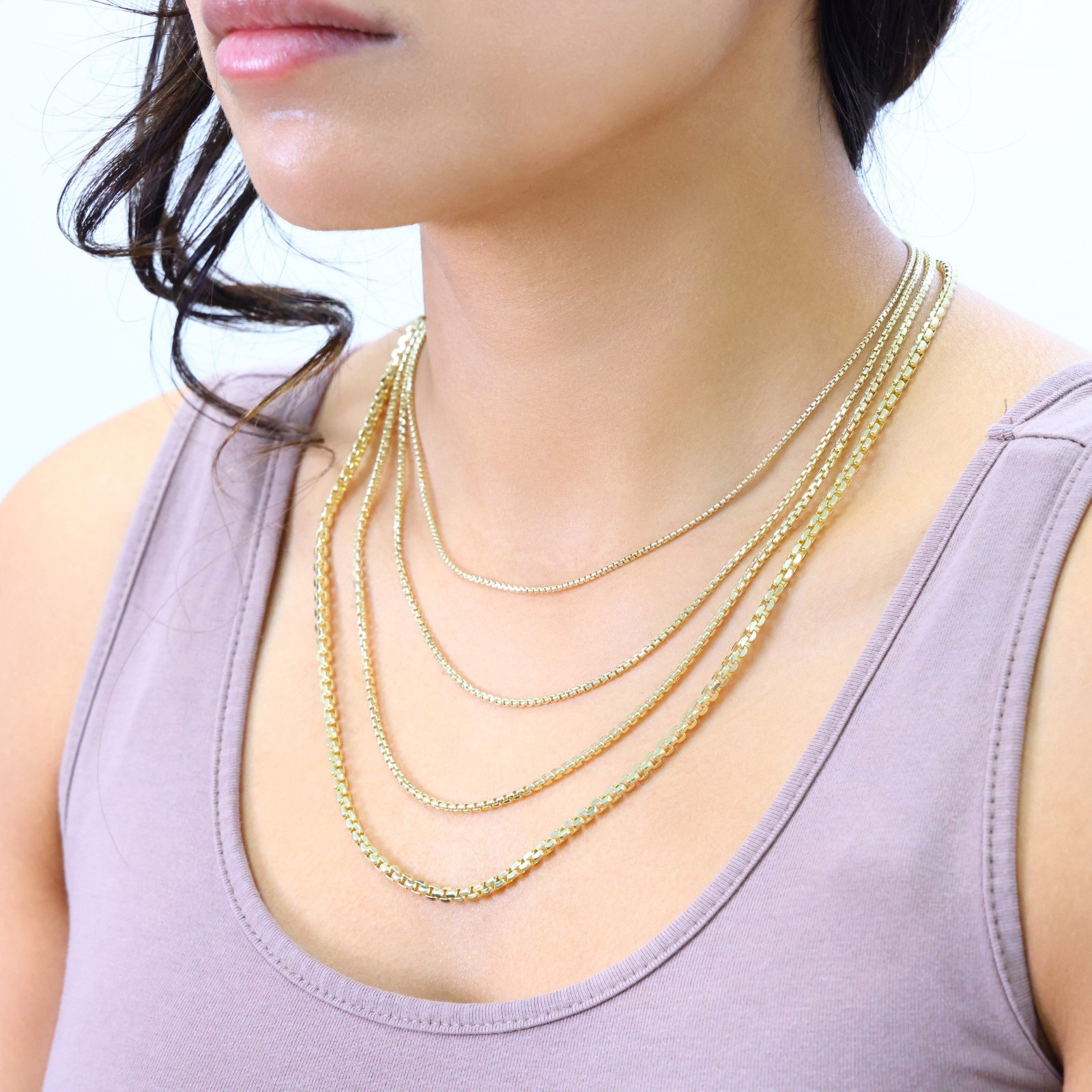 10K Yellow Gold 1.5mm-3.5mm Venetian Round Box Chain Necklace Men Women 16″- 30″