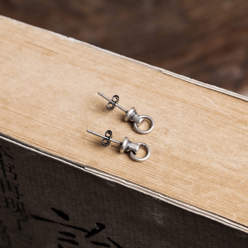 Door Knocker Mini Hoop Ear Stud Earrings Punk Vintage Gothic 925 Sterling Silver