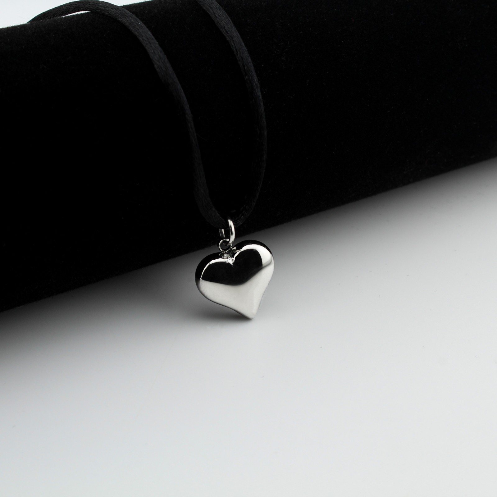 Stainless Steel Puffy Heart Pendant Necklace Satin Silk Cord 16-30″ Women Girls