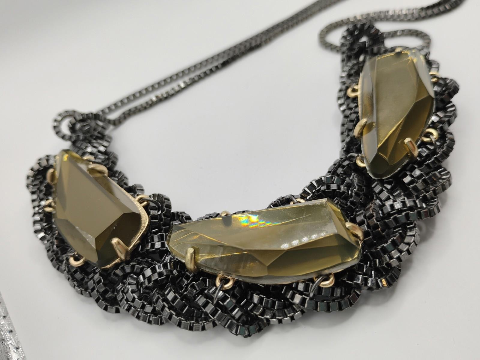 Banana Republic Crystal Choker Necklace Smoke Topaz Tan Faceted Chainmail BP