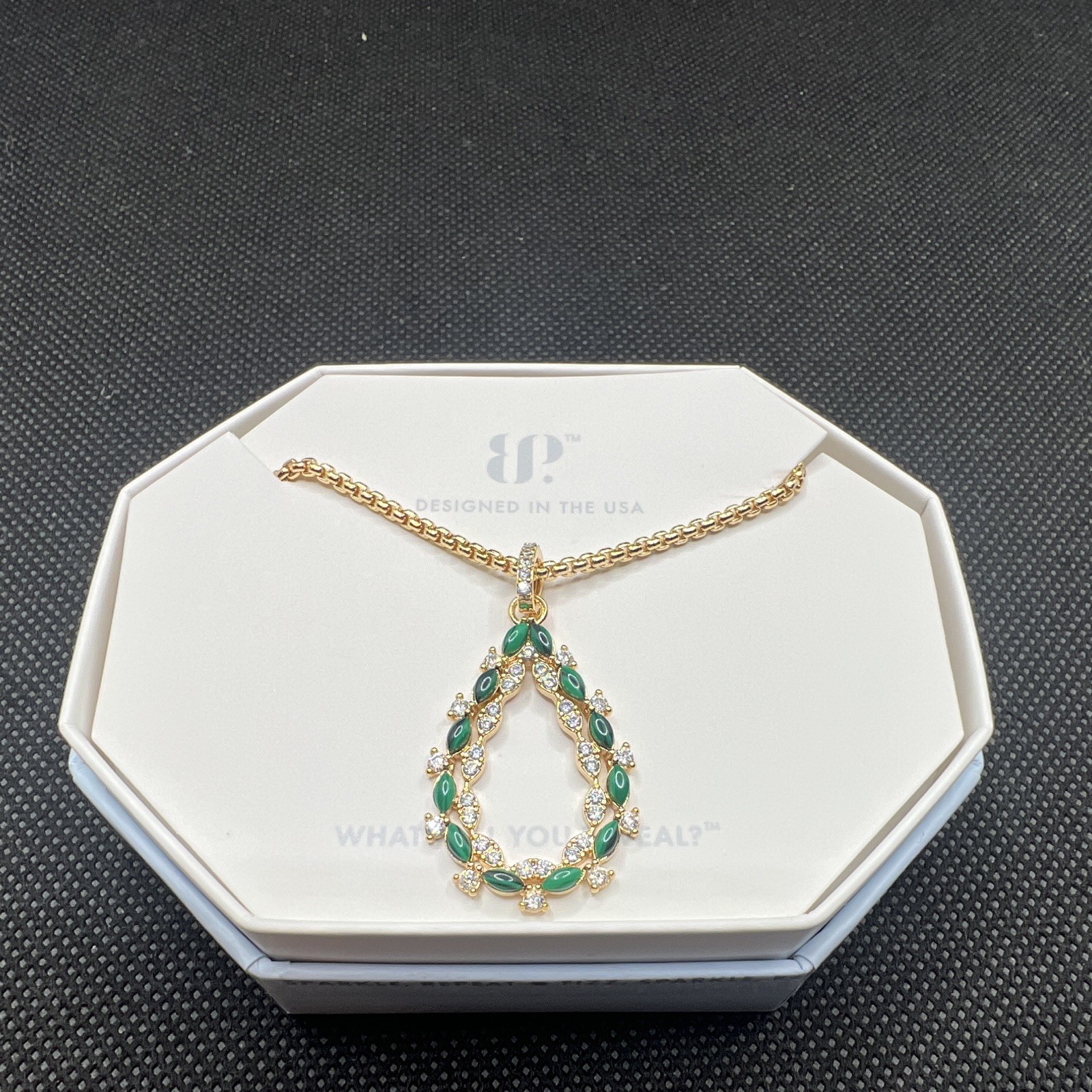 Necklace Reveal NK98816 Gold Plated Malachite Magnesite Drop Necklace 18in (A3)