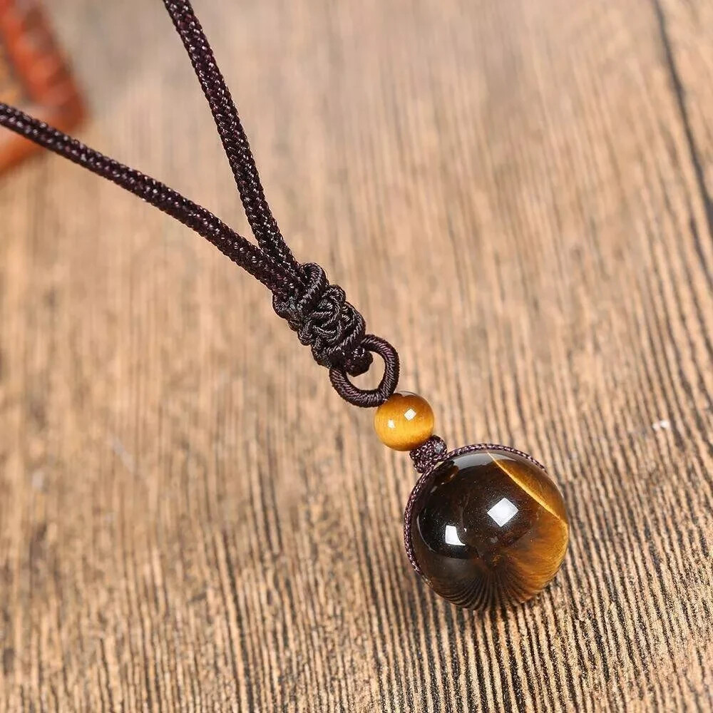 Red Tiger Eye Healing Pendant Necklace Reiki Amulet for Men Women 16mm Round