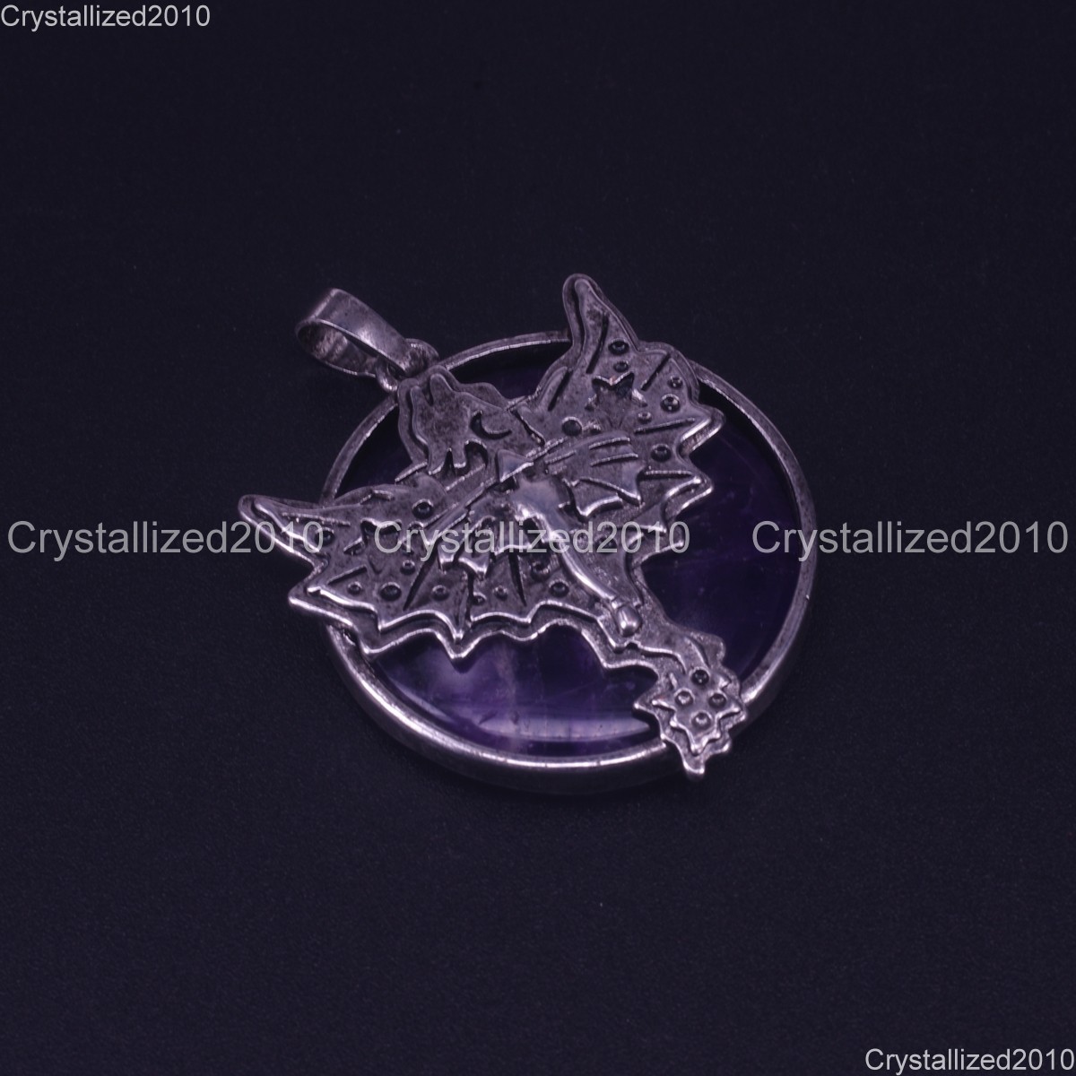 Natural Gemstone Dragon Pendant Round Cabochon Necklace Bead Tibetan Silver 32mm