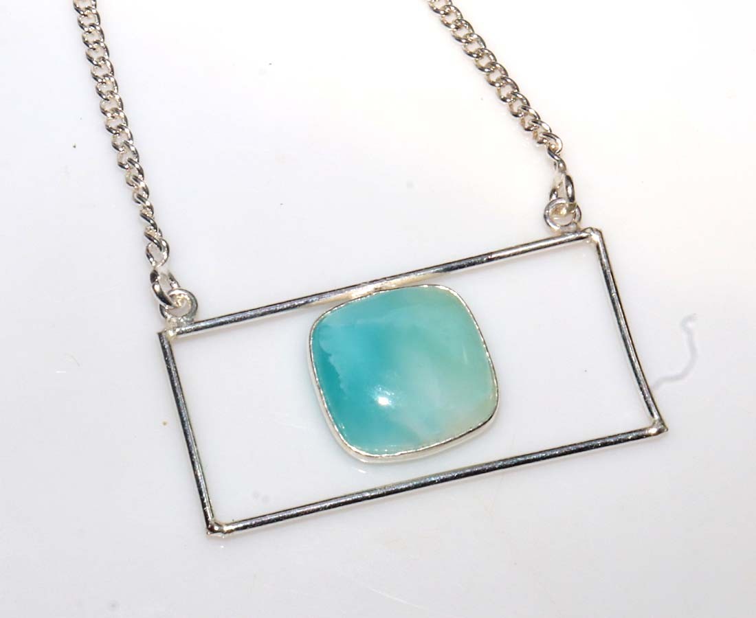 Beauty Larimar 925 Silver Plated Necklace 19″ Wedding Ready Jewelry Trendy JW