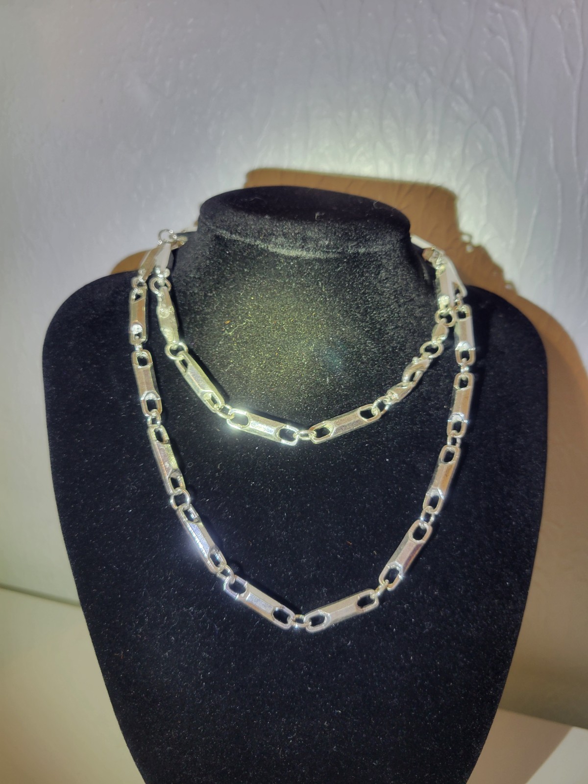 Silver Plated Bar Link Chain Necklace 30 inch