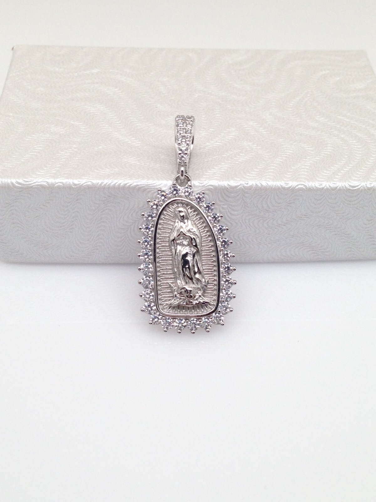 925 Sterling Silver Guadalupe CZ Pendant Women Girls 20mm(0.79″)/32mm(1.26″)