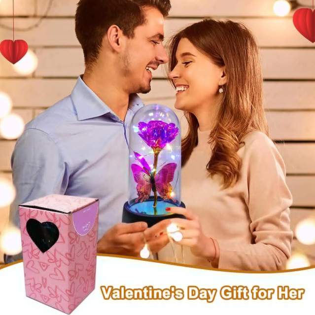 Valentine’s Day Rose Flower Necklace for Her Romantic Butterfly Birthday Anniver