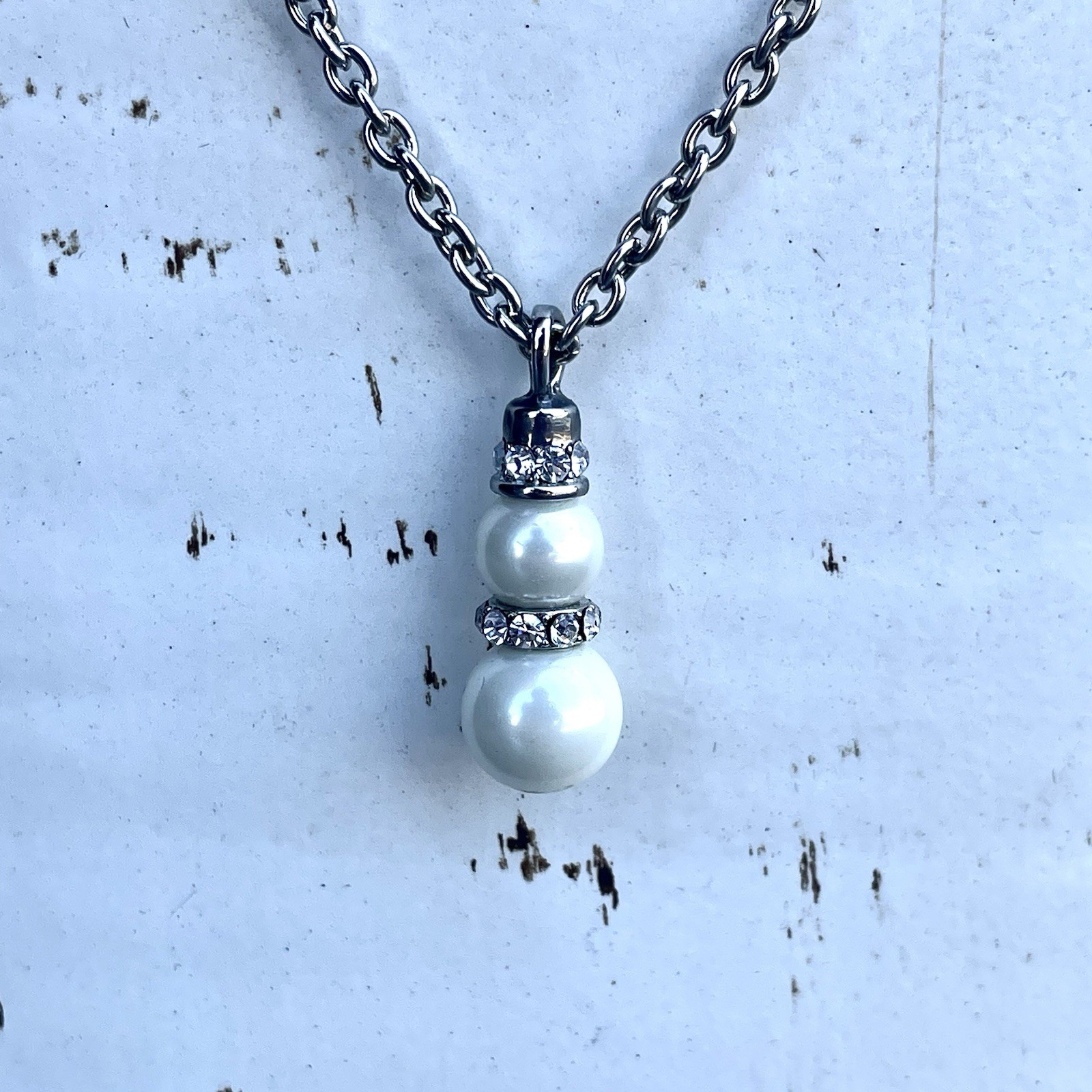 Charter Club Faux Pearl Rhinestone Pendant Necklace Silver Tone Signed 18-20”