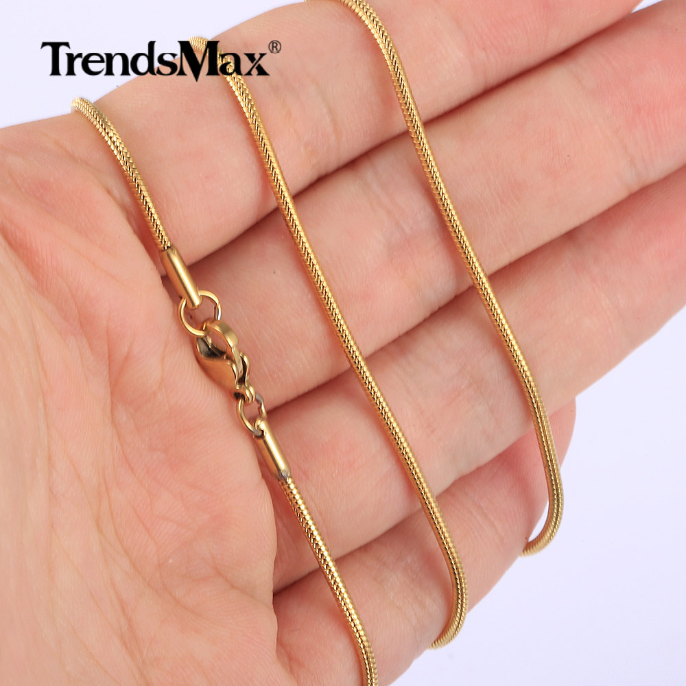 0.9-2.0mm Gold Plated Stainless Steel Square Snake Chain Necklace Women Men Link