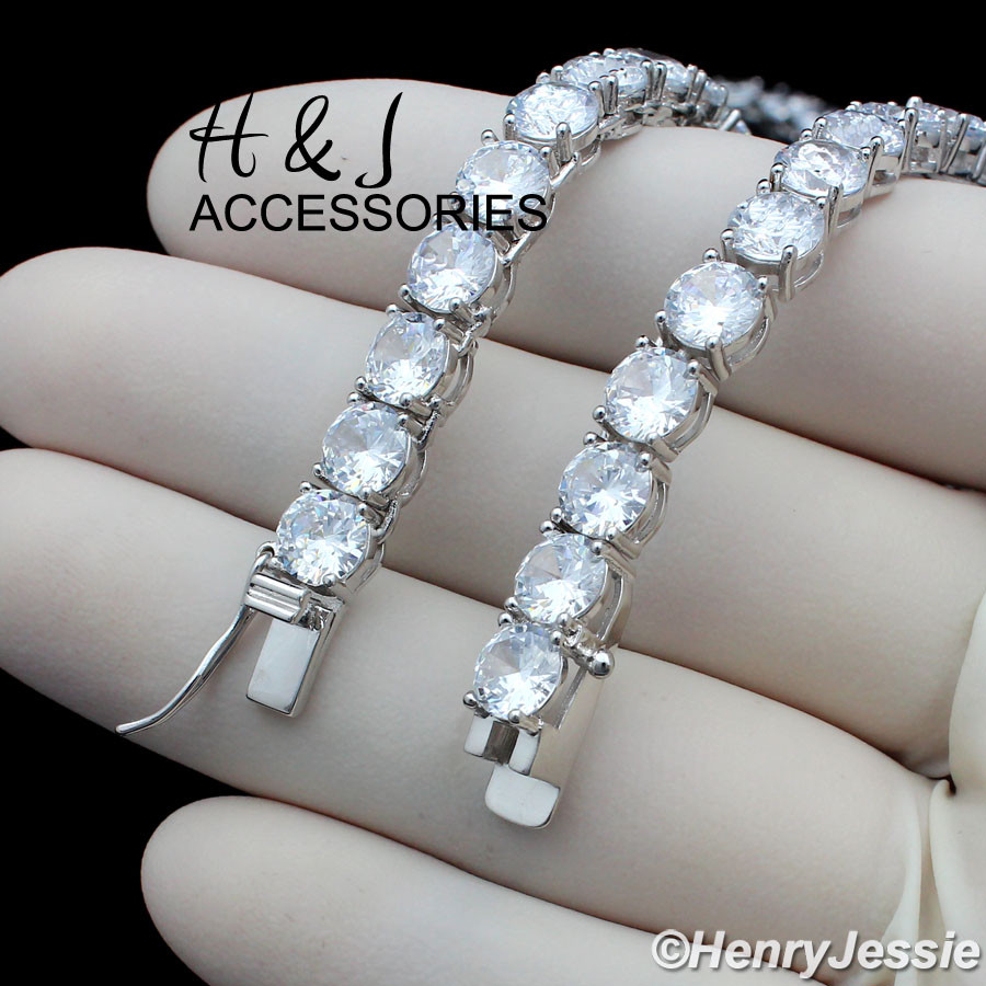 MEN 14K WHITE GOLD PLATED 18″20″24″30″X6MM 1 ROW TENNIS CZ CHAIN NECKLACE*BN3