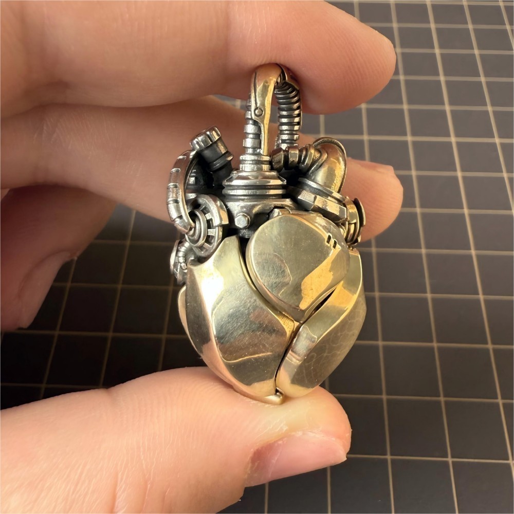 Mechanical Heart Pendant Brass White Bronze, Kinetic Steampunk Jewelry Xmas Gift