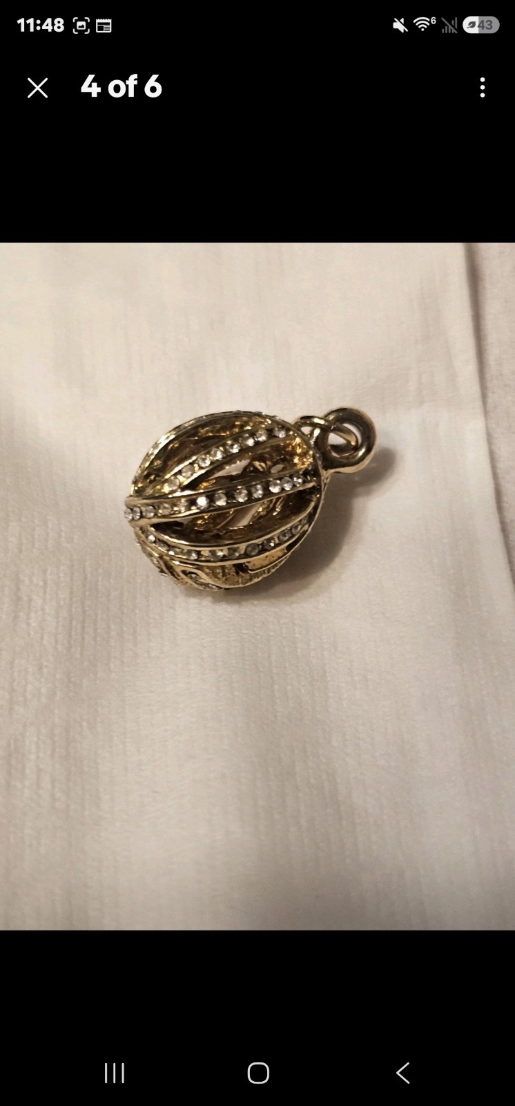 Gold Tone Round Crystal Pavé Cage Ball Charm Pendant, White/Colorless Stone