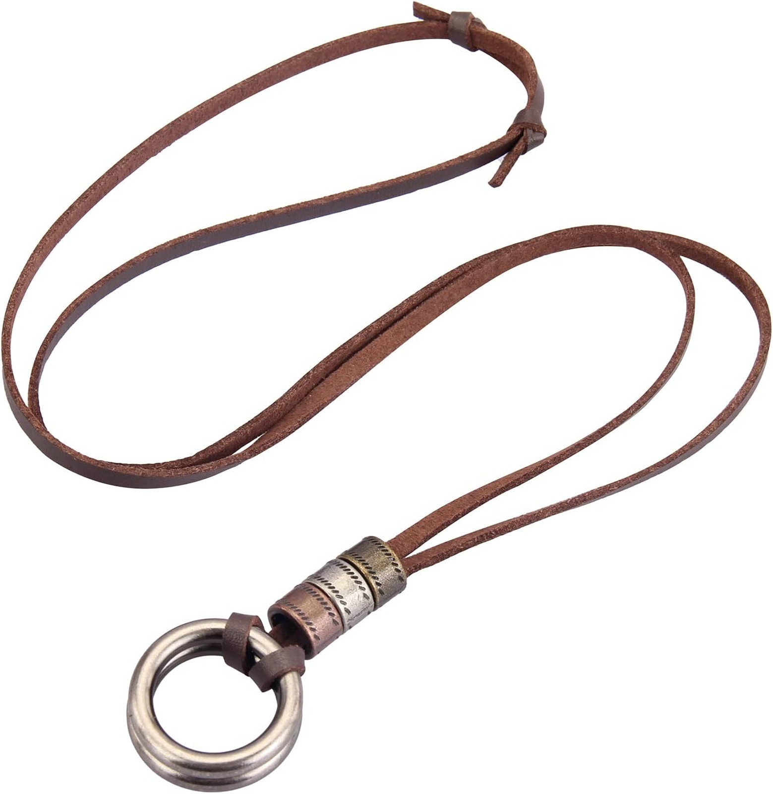 Leather Cord Necklace with Wooden Pendant, Adjustable Length, Vintage Boho