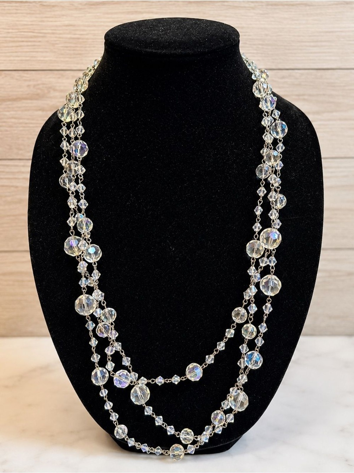 NWOT Clear Iridescent Beaded Multi-strand Women’s Necklace