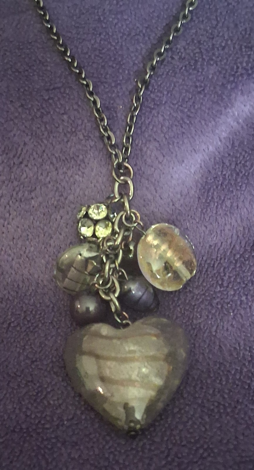 Cookie Lee Vintage Y2K Multi Charm Cluster Necklace Pave Rhinestone Glass Heart