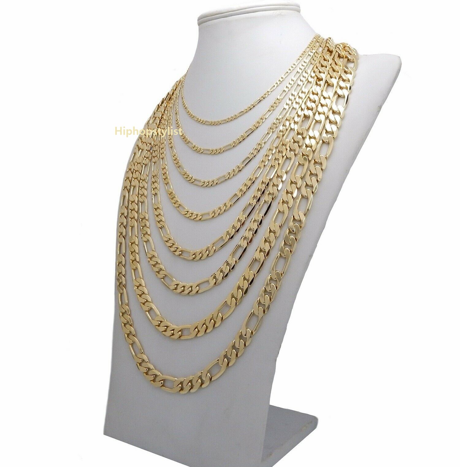 Men’s 14k Italian Figaro Link Chain Necklace & Bracelet 3mm to 10mm Gold Plated