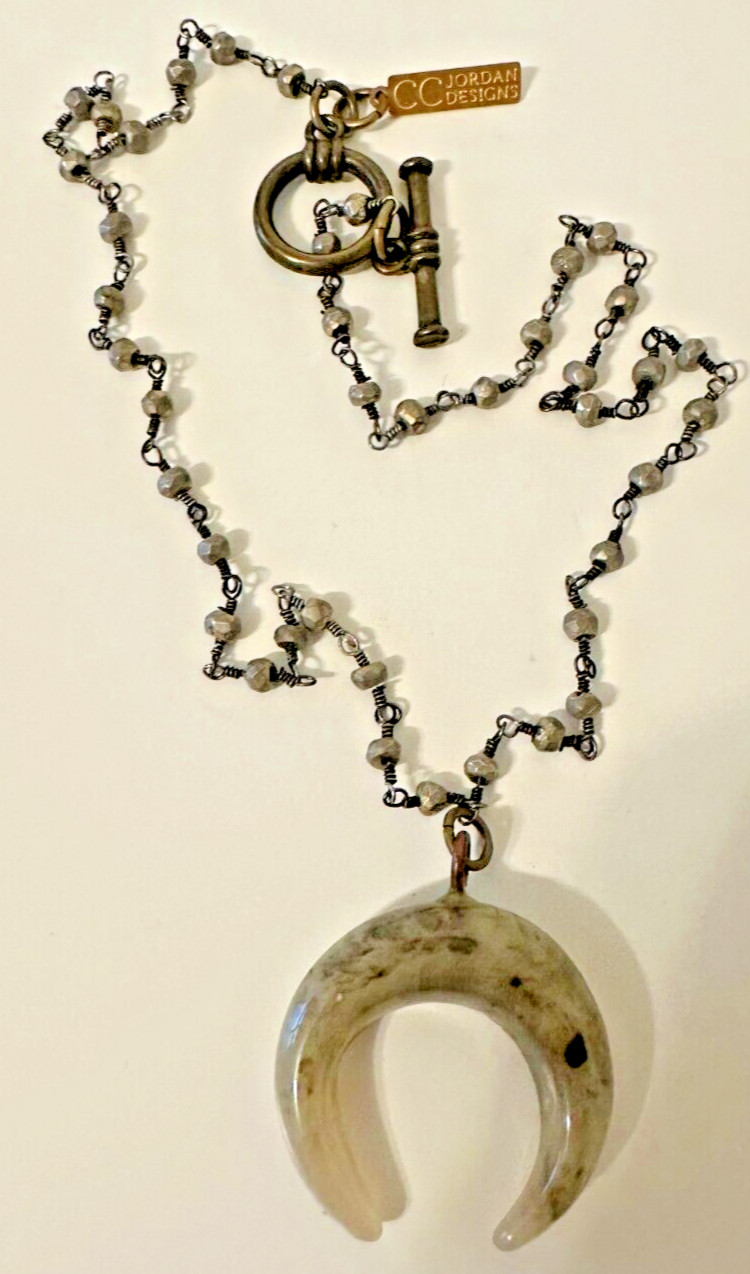 CC Jordan Designs Necklace Crescent Moon pendant Tribal Chain Toggle 16 in