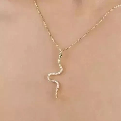 1.20Ct Round Cut Simulated Diamond Snake Women’s Pendant 14K Yellow Gold Plated