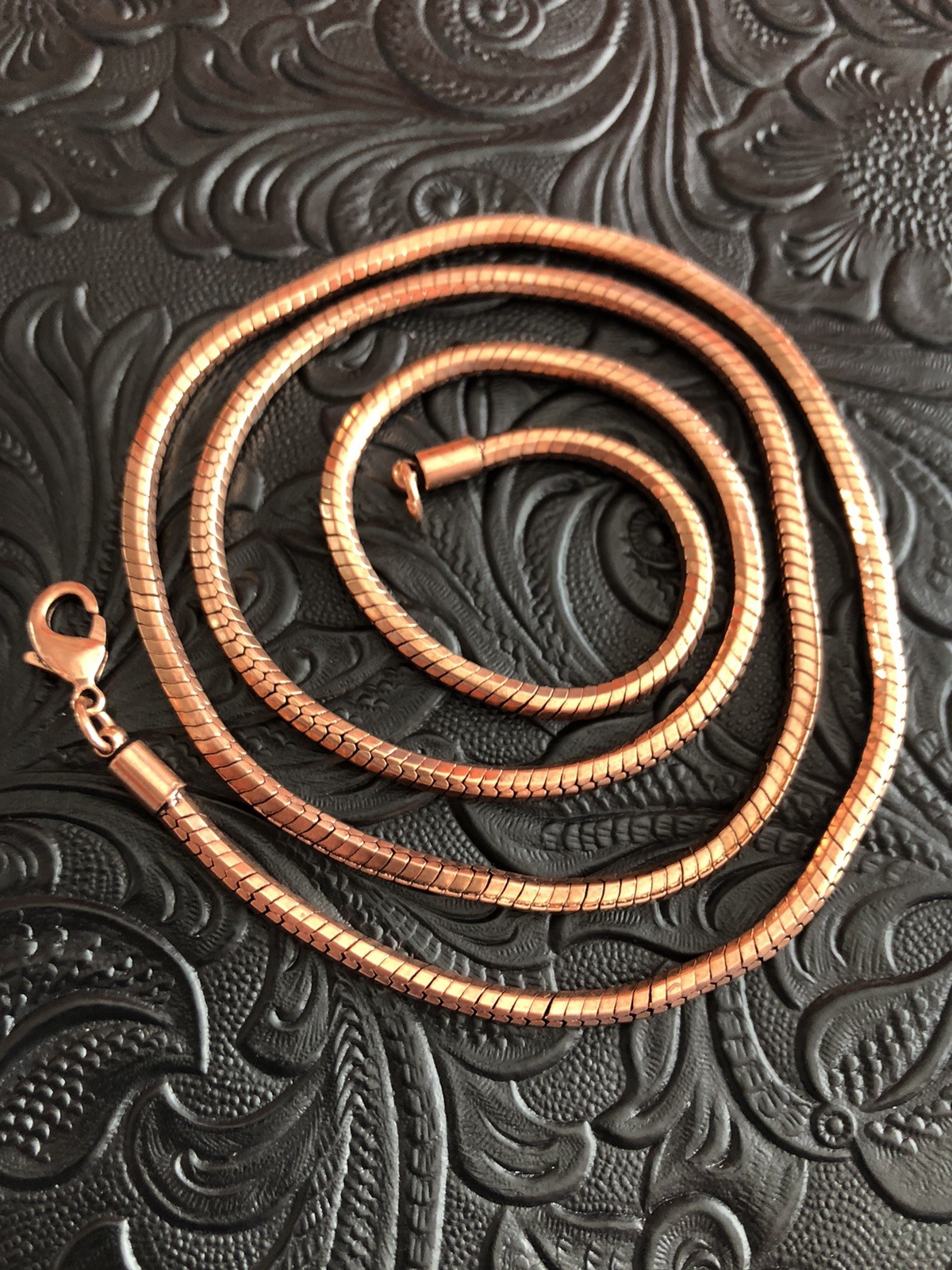 Copper Snake Rope Chain 23” Necklace Lobster Clasp, Wear In Good Health