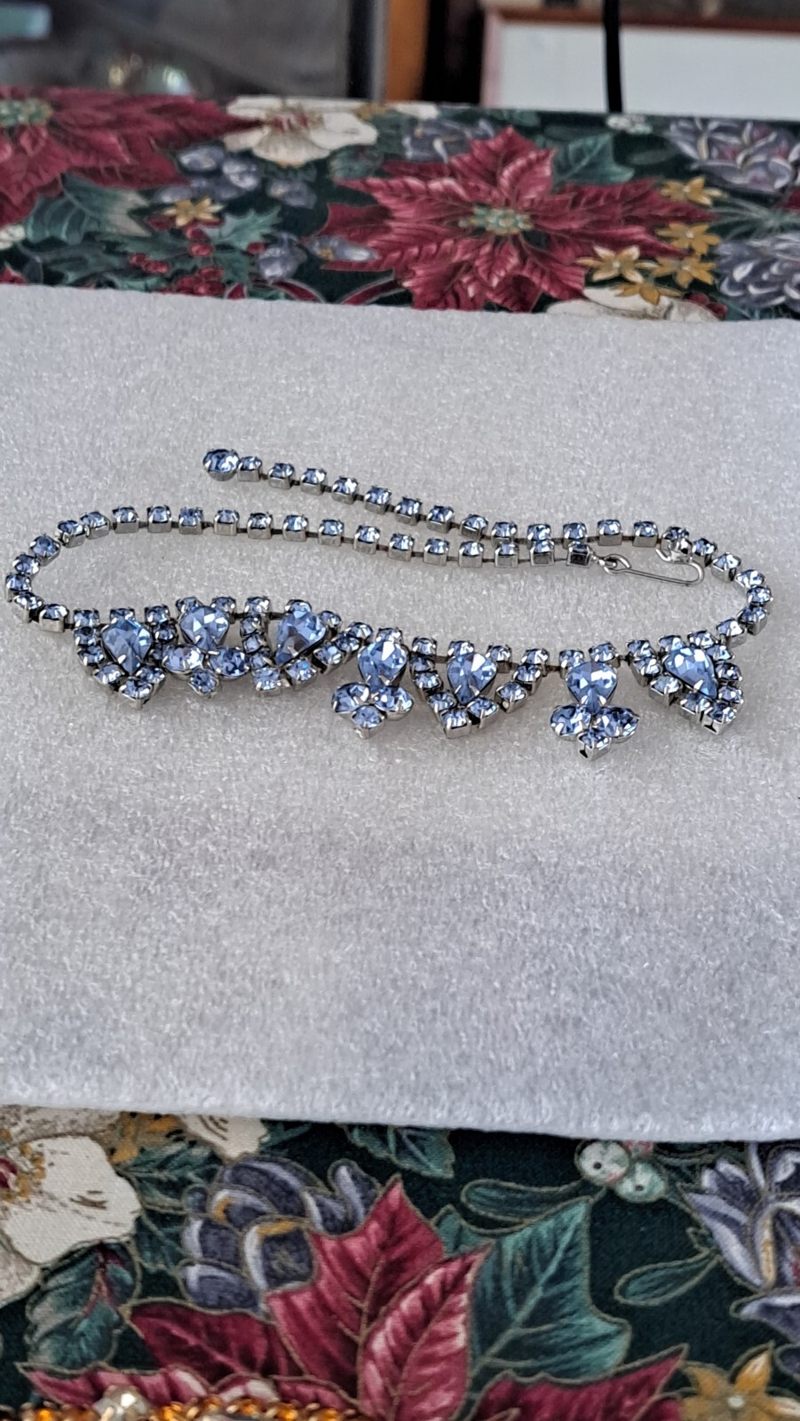 Weiss Vintage Icy Blue Rhinestone Design Necklace Ornate Design
