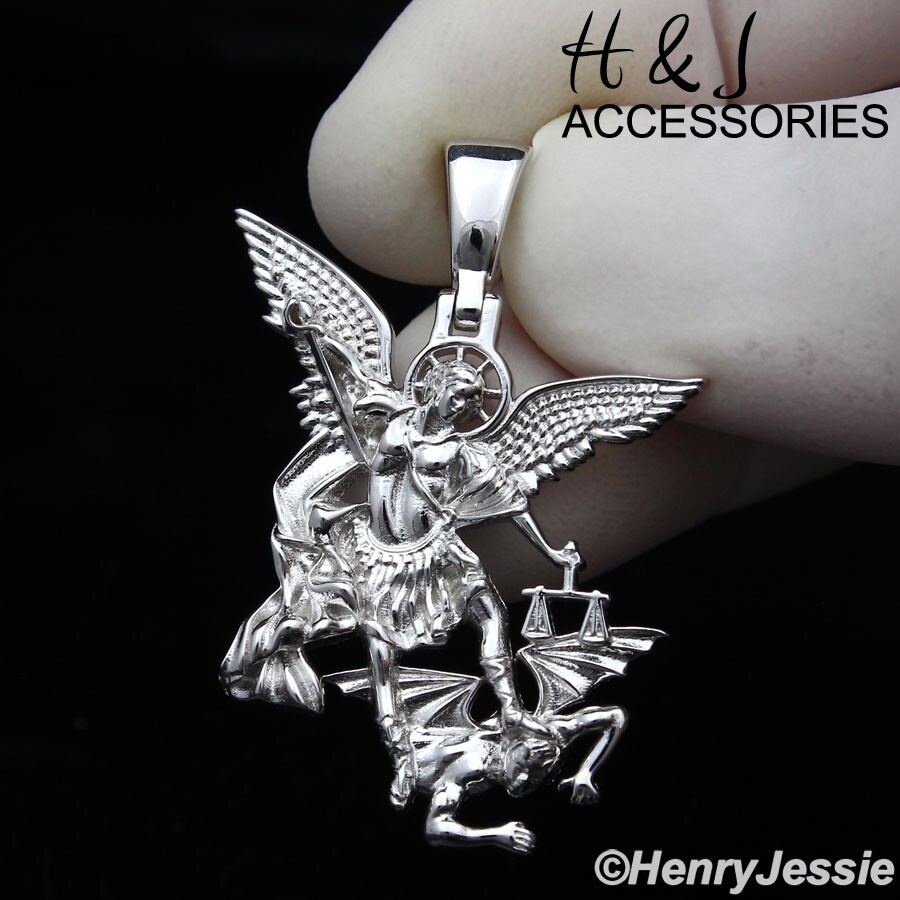 MEN WOMEN 925 STERLING SILVER PLAIN 3D ST MICHAEL THE ARCHANGEL PENDANT*ASP327