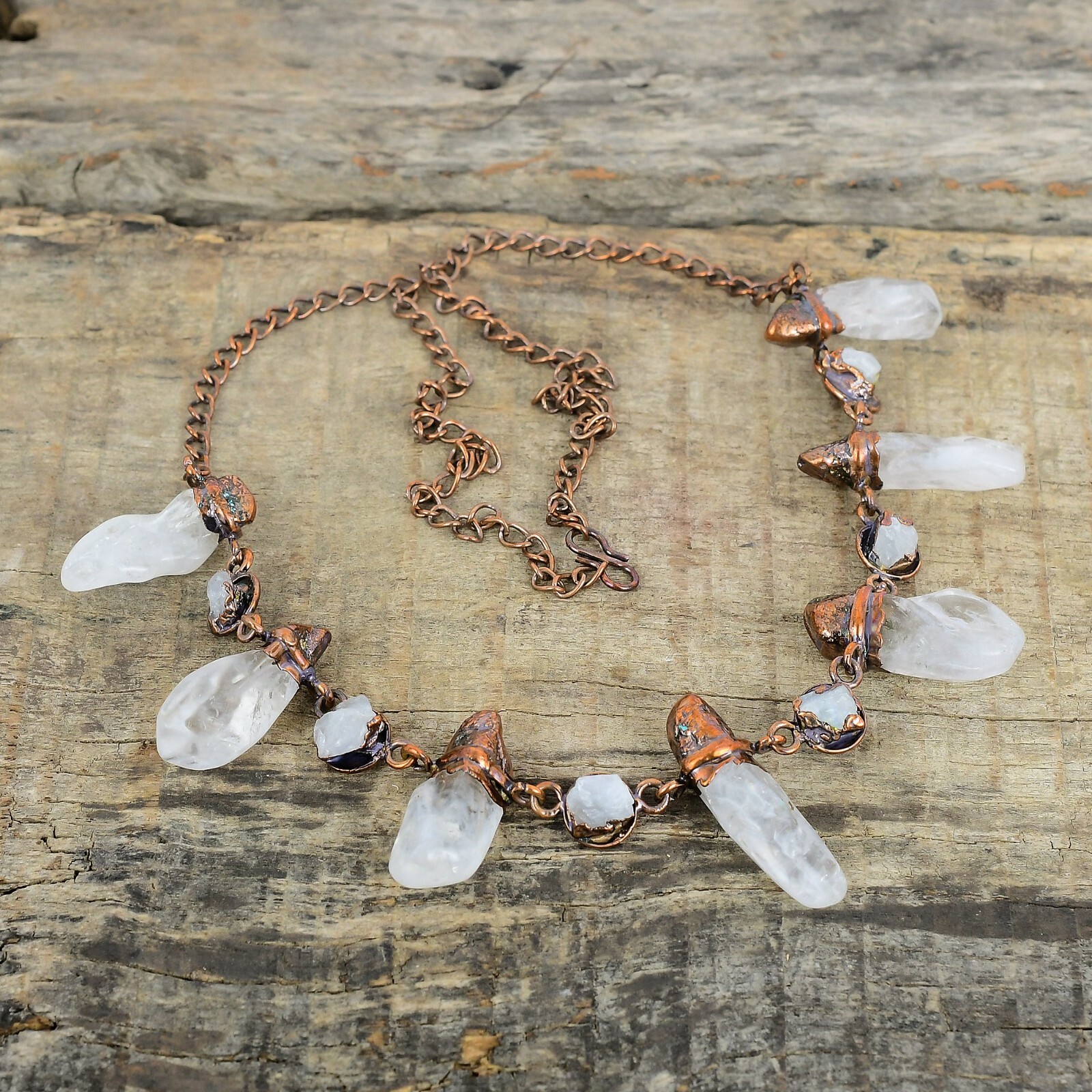 Rainbow Moonstone Rough Gemstone Copper Chain Electroformed New Necklace Jewelry
