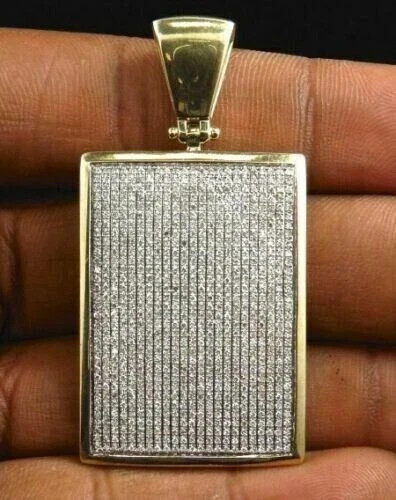 Men’s Dog tag Pendant Simulated Round Cut Diamond 14K Yellow Gold Plated