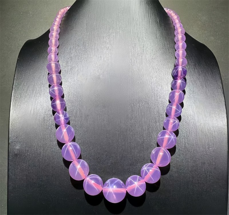 Top AAAA Star Sapphire Lab-Created Tower Chain Beaded Necklace Pink Purple White