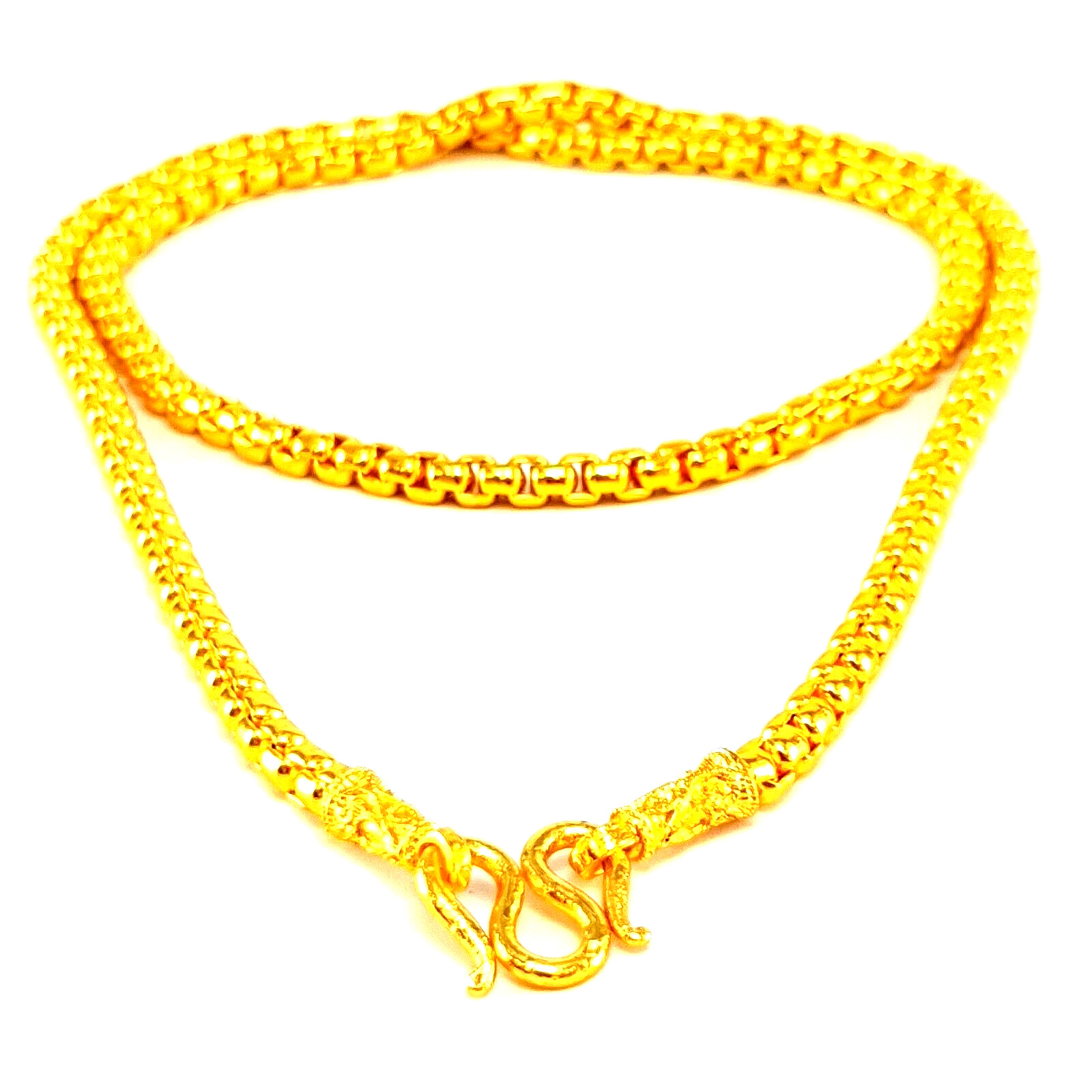 Gold Color Charm Necklace Plated Brass Unisex Adult Fashion Jewelry 24″ 5 MM.