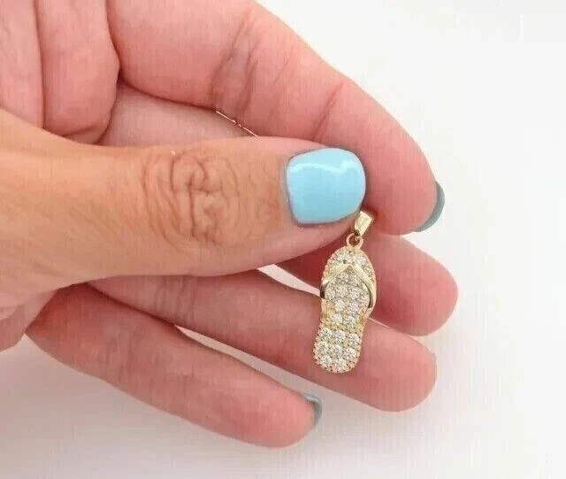 1.00Ct Round Simulated Diamond Flip Flop Pendant Necklace 14k Yellow Gold Plated