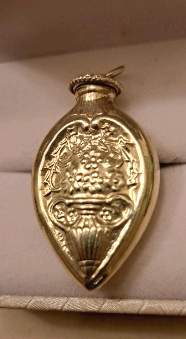 Antique Sterling Silver Perfume Bottle Necklace Floral Motif with Silver Chain