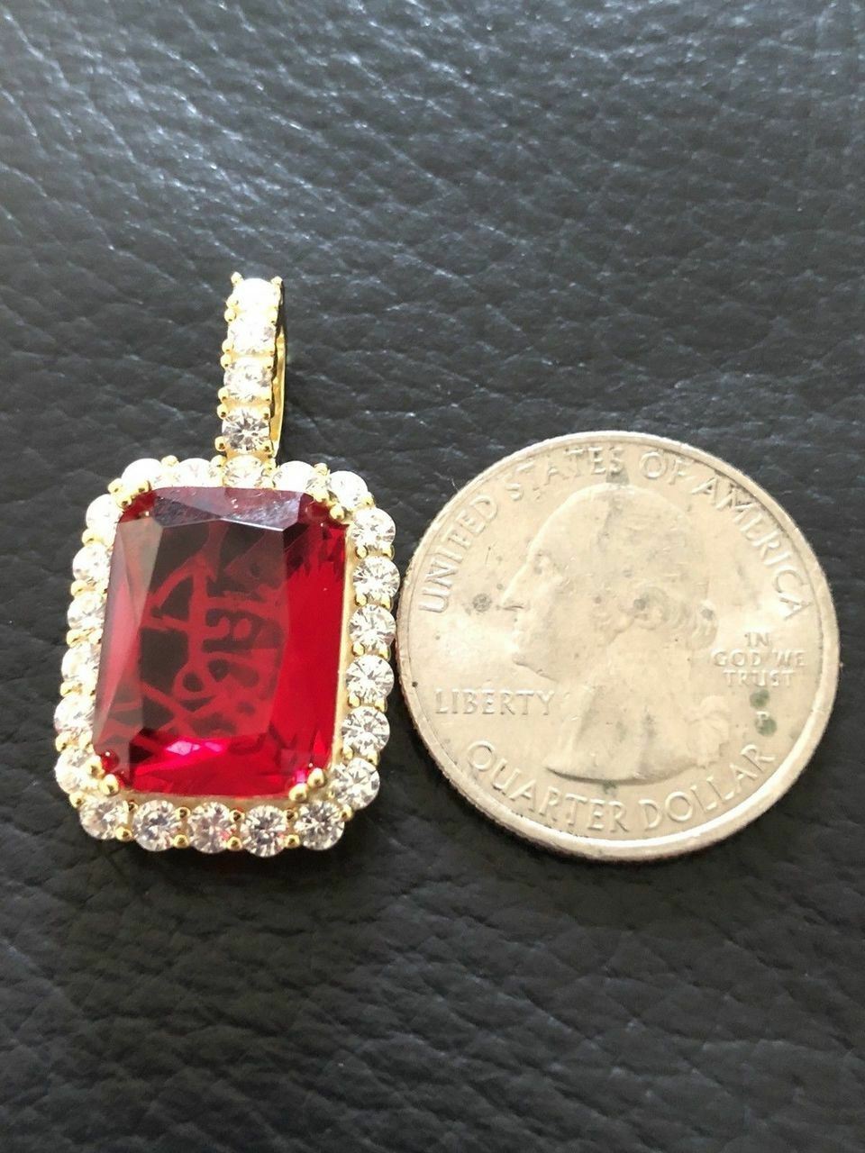 14k Gold Plated Solid 925 Silver Simulated Diamond Ruby Piece Pendant Gemstone