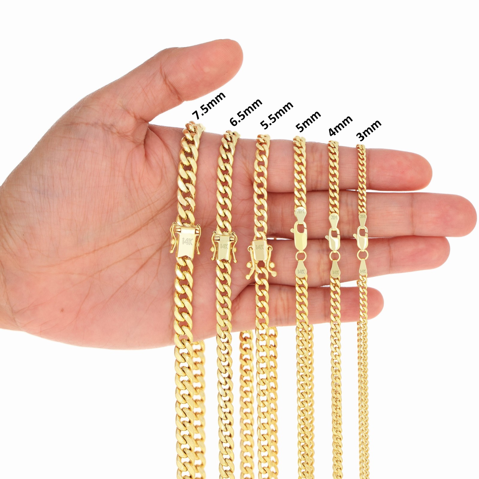 14K Yellow Gold 3mm-12.5mm Miami Cuban Link Chain Necklace Mens Women 16″- 30″