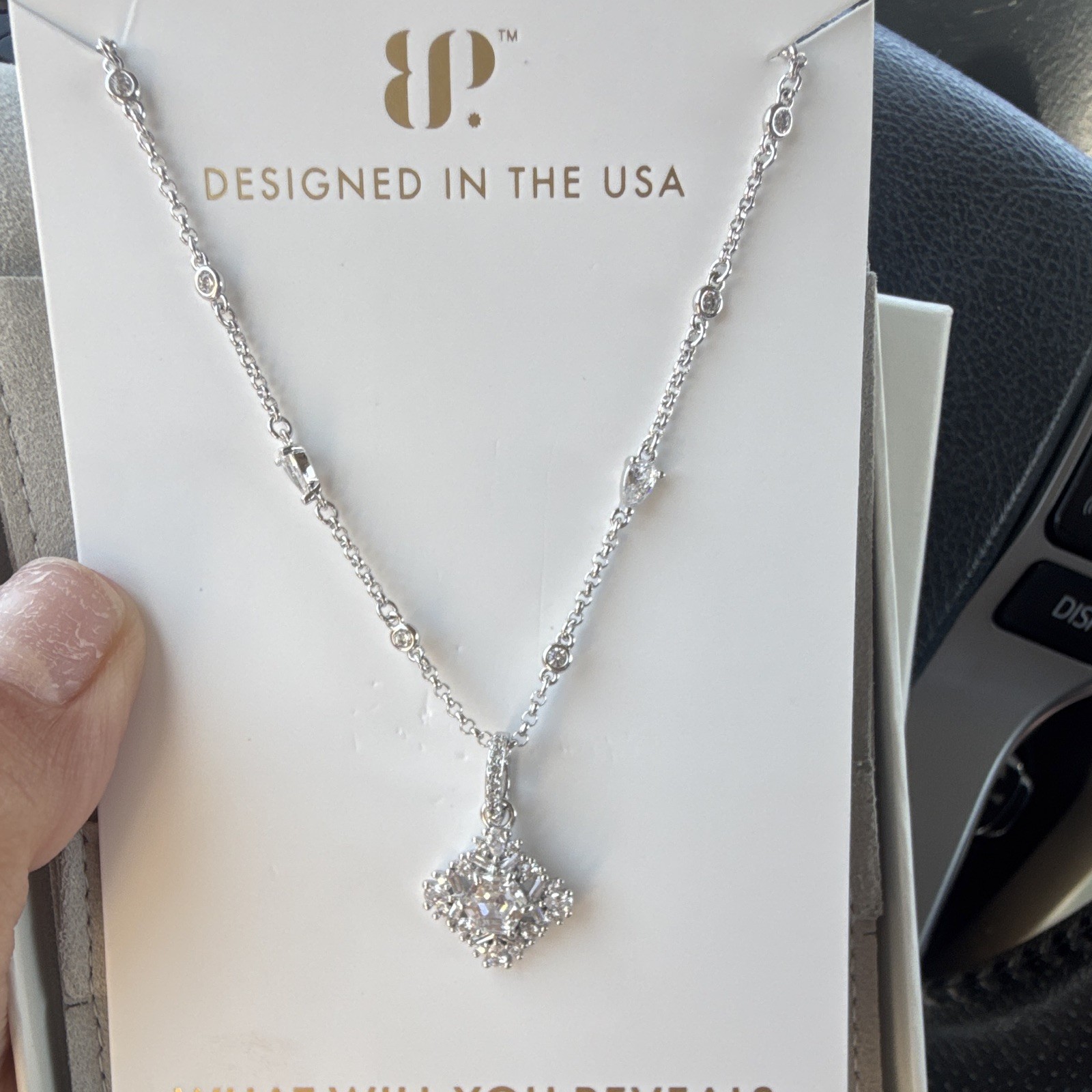 Lumina NK58718 Rhodium Plated Silver Square Clear CZ Pendant Necklace 18″