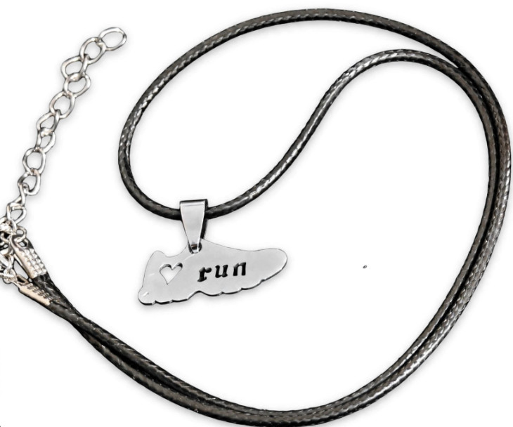 Stainless Steel Running Shoe Pendant Adjustable Waxed Cord Necklace 45-50cm