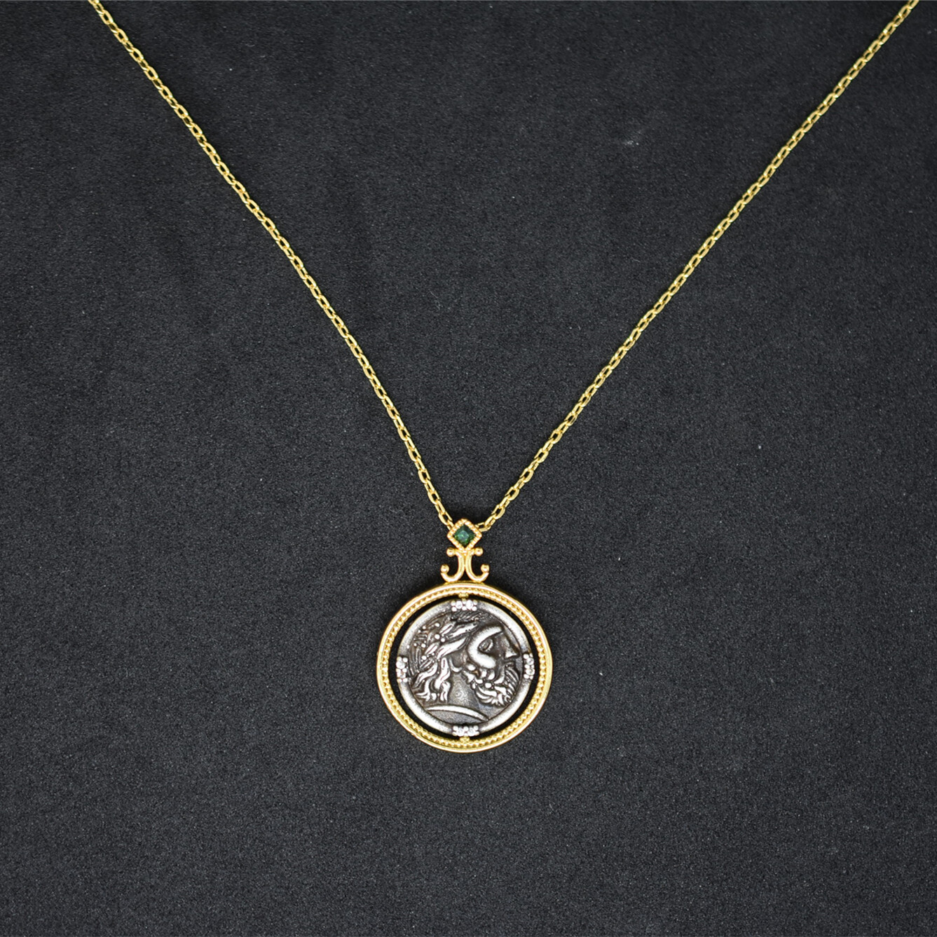 Retro Coins Roman Zeus/God of Transport 2 sided Rotating pendant necklace