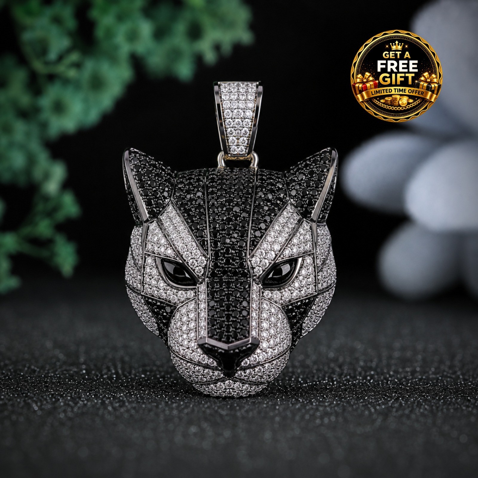 Panther Head Moissanite Pendant 925 Sterling Silver Black Diamond Hip Hop Charm