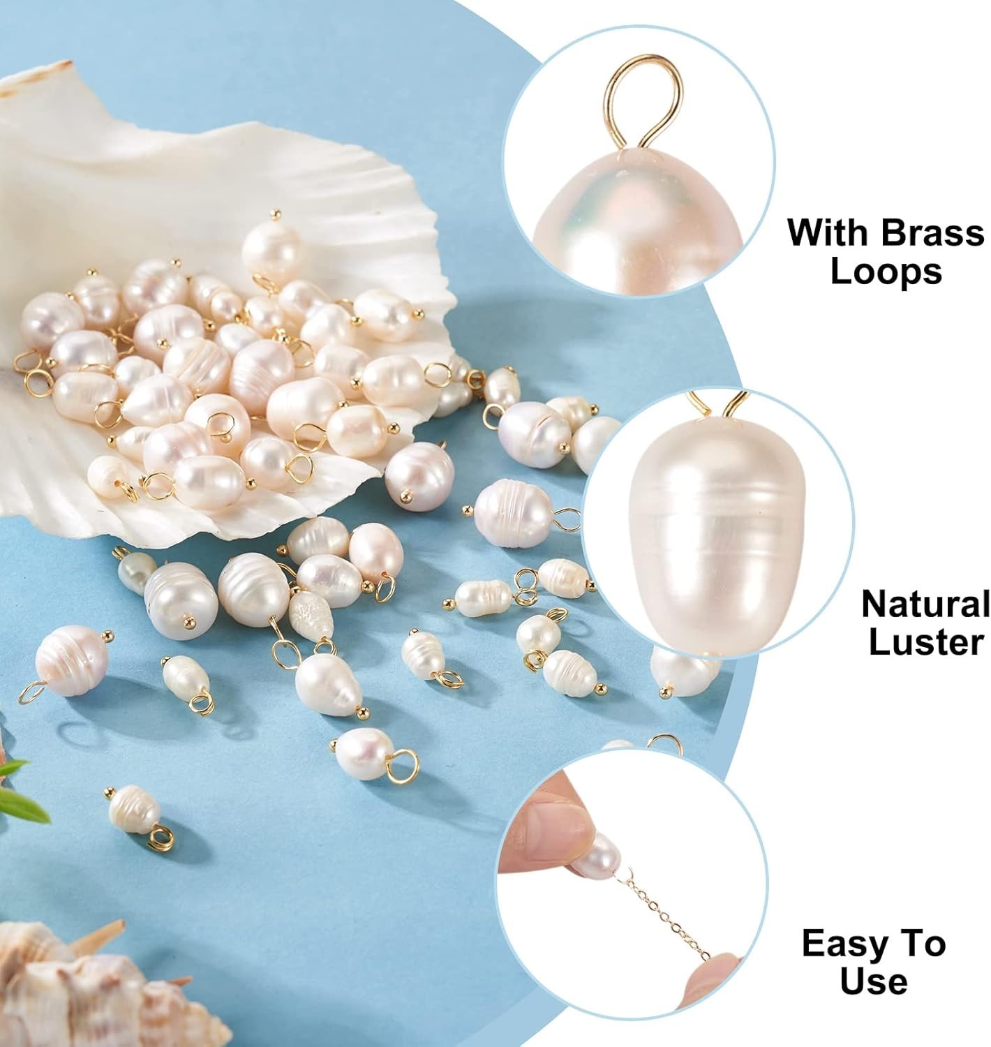 60Pcs 13-17mm Natural Freshwater Cultured Pearl Pendants White Rice Oval Pear…