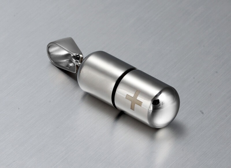 Silver Pendant Necklace Perfume Bottle Medical Pill Capsule Container Women Men