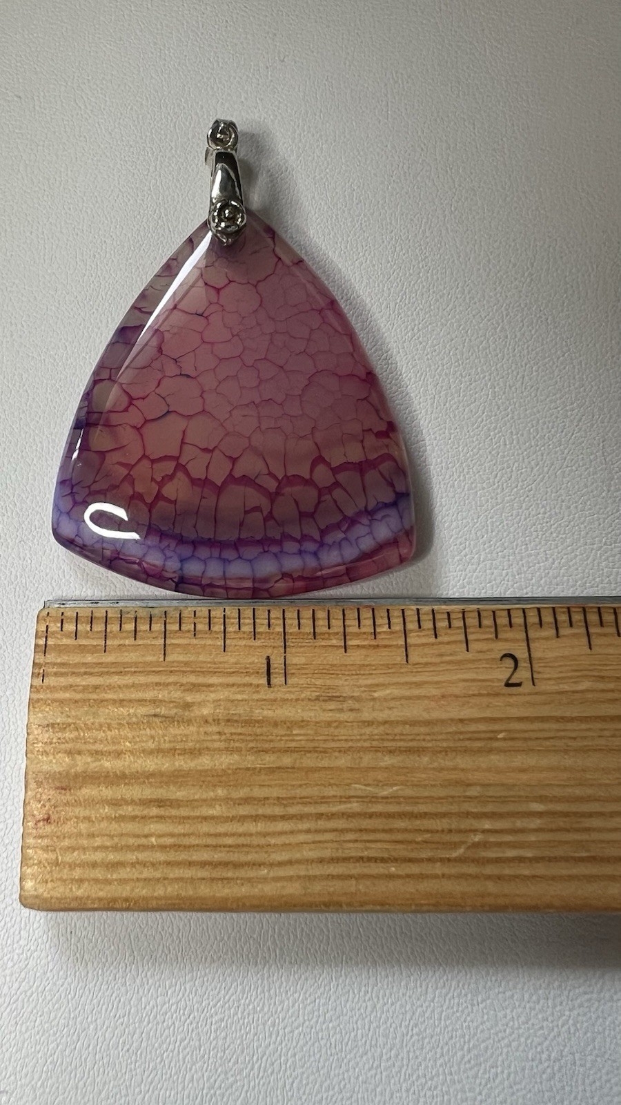 18K Gold Plated Silver Purple Dragon Agate Trillion Triangle Pendant Signed