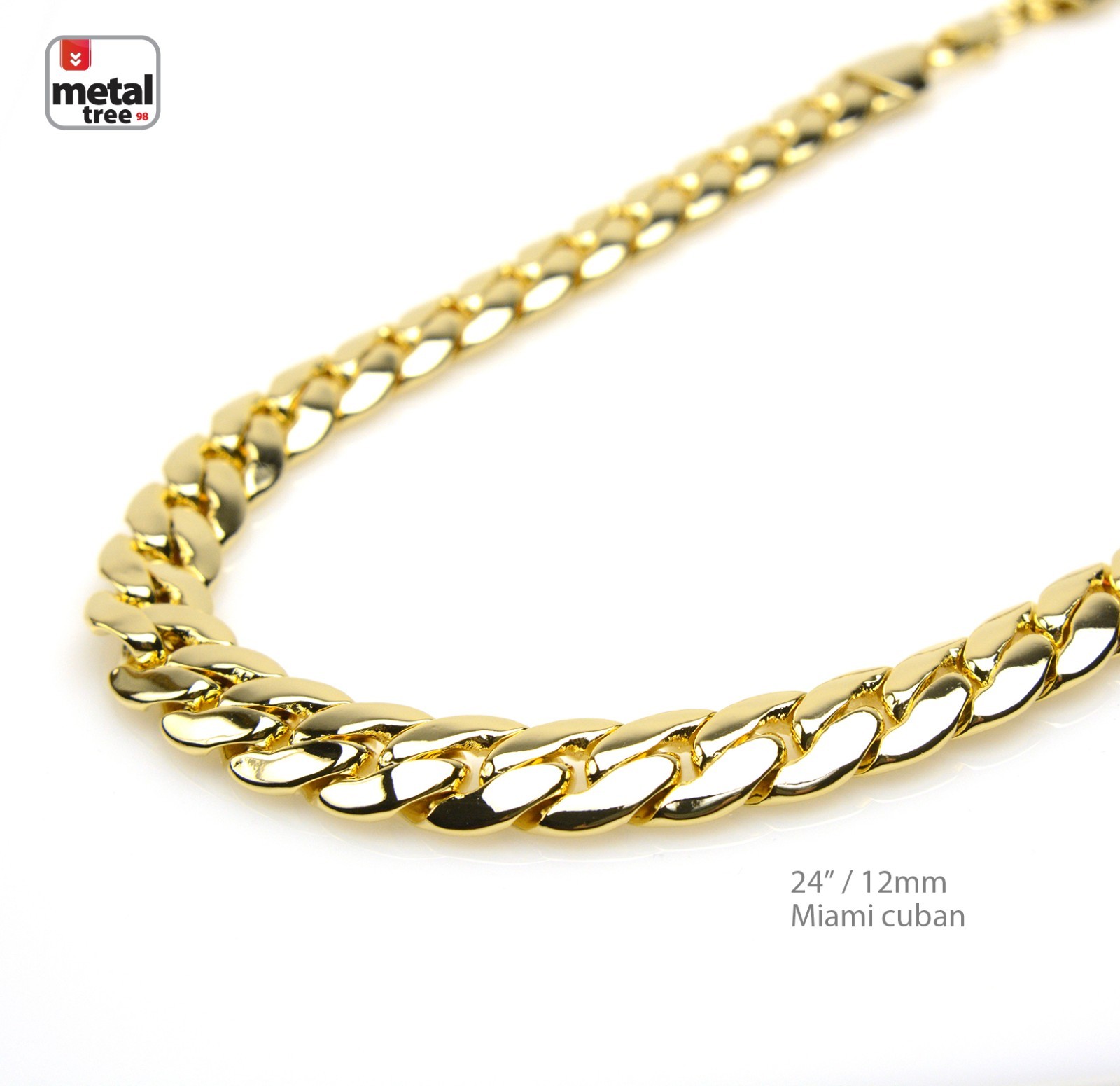 Men’s Heavy 12 mm Solid 14K Gold Plated Miami Cuban Link Chain Necklace 24″
