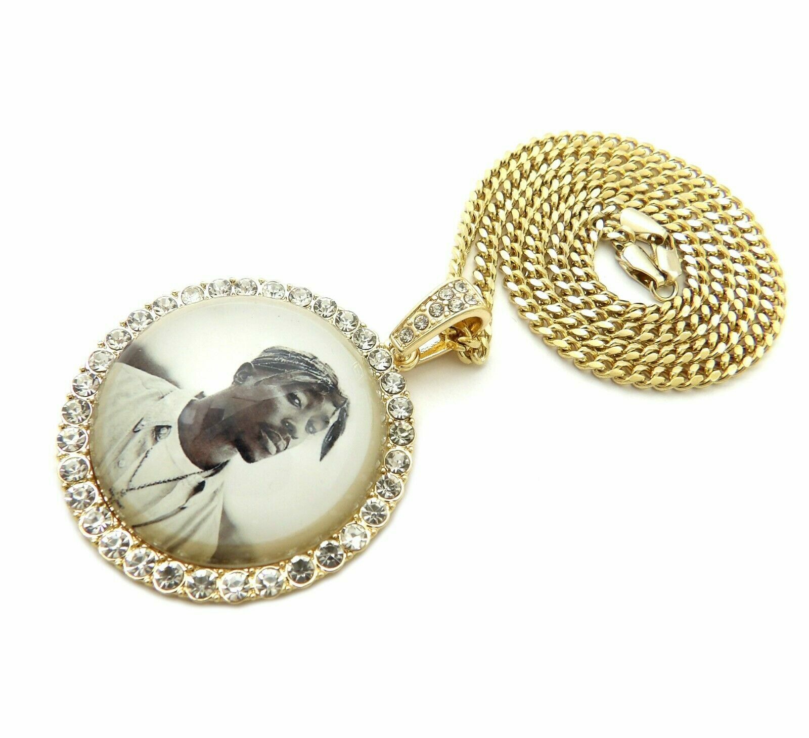 Iced 2Pac Picture Frame Pendant & 18″~ 24″ Box Cuban Rope Chain Hip Hop Necklace