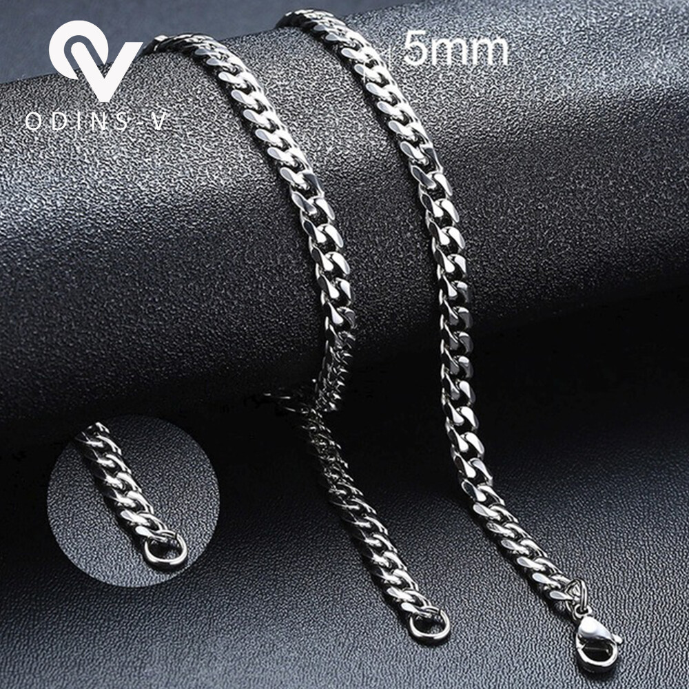 Mens Womens Chain Silver Gold Black Cuban Link Necklace 3mm 5mm 7mm 9mm 11mm 15m
