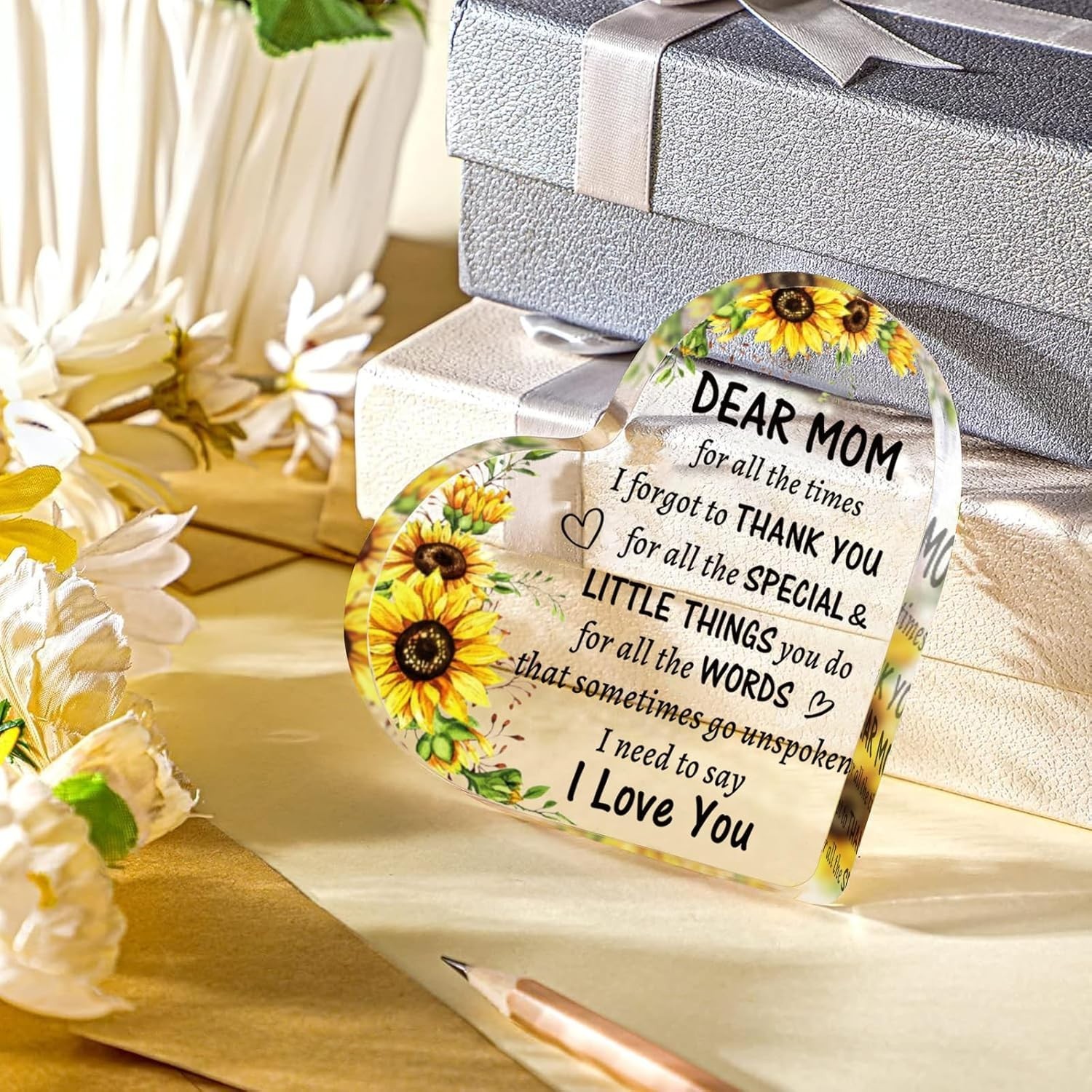 Mothers Day Gifts for Mom from Daughter Son, to My Acrylic Heart Clear